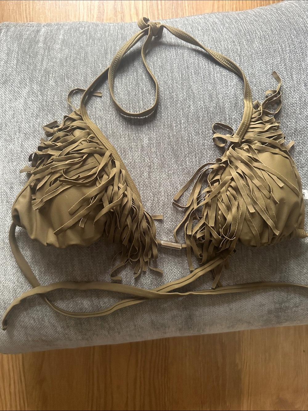 Forever 21 Olive Fringe Triangle Bikini Top